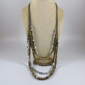 Gold & Silver Shinny 4 Layered Beaded Necklace 30" L